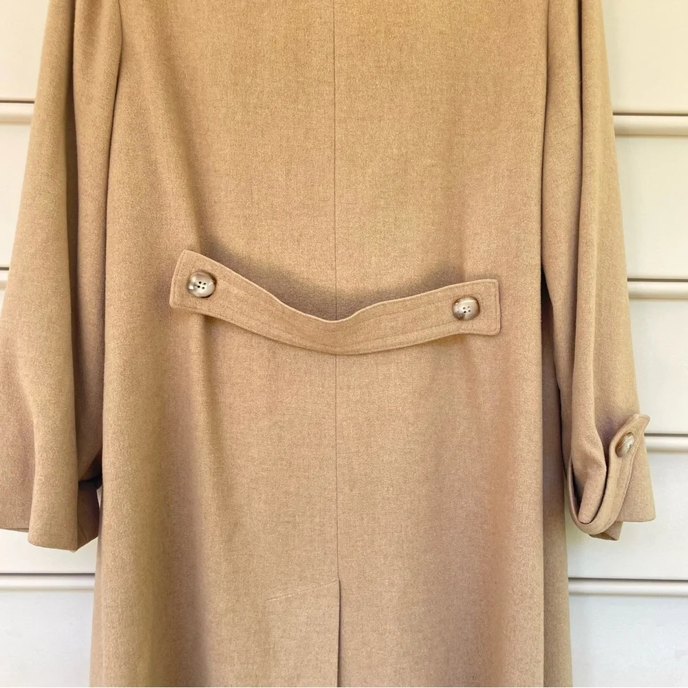 Fleurette Of California Camel Hair Double Breasted Long Trench Coat Tan L Work - Picture 10 of 14